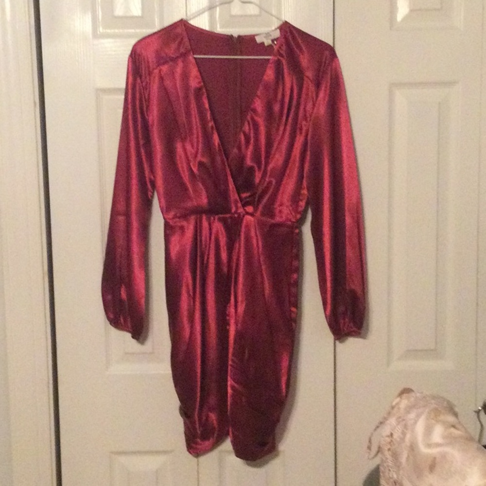Satin v neck dress